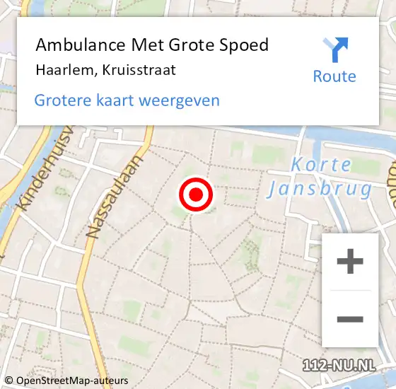 Locatie op kaart van de 112 melding: Ambulance Met Grote Spoed Naar Haarlem, Kruisstraat op 15 januari 2024 17:58