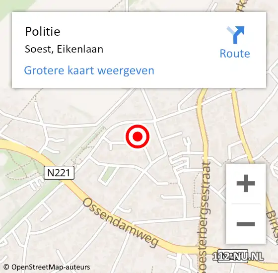 Locatie op kaart van de 112 melding: Politie Soest, Eikenlaan op 20 januari 2024 12:57