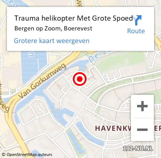 Locatie op kaart van de 112 melding: Trauma helikopter Met Grote Spoed Naar Bergen op Zoom, Boerevest op 20 januari 2024 15:03