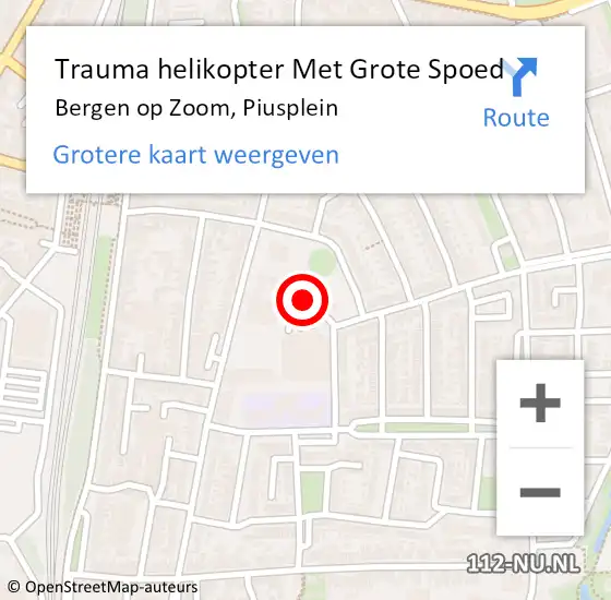 Locatie op kaart van de 112 melding: Trauma helikopter Met Grote Spoed Naar Bergen op Zoom, Piusplein op 21 januari 2024 08:33