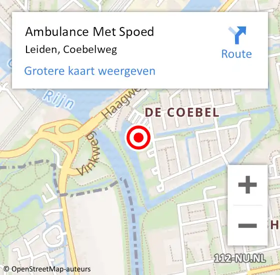 Locatie op kaart van de 112 melding: Ambulance Met Spoed Naar Leiden, Coebelweg op 24 januari 2024 08:32