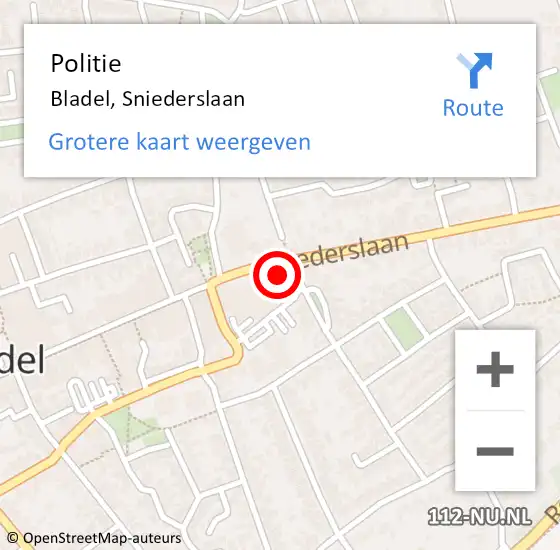 Locatie op kaart van de 112 melding: Politie Bladel, Sniederslaan op 24 januari 2024 14:19