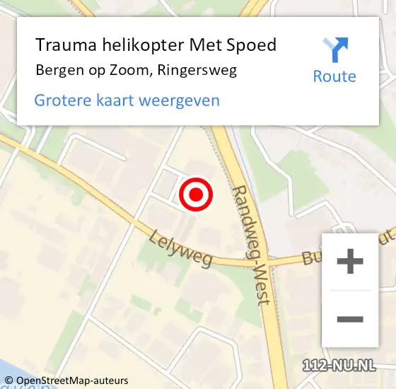 Locatie op kaart van de 112 melding: Trauma helikopter Met Spoed Naar Bergen op Zoom, Ringersweg op 25 januari 2024 07:56