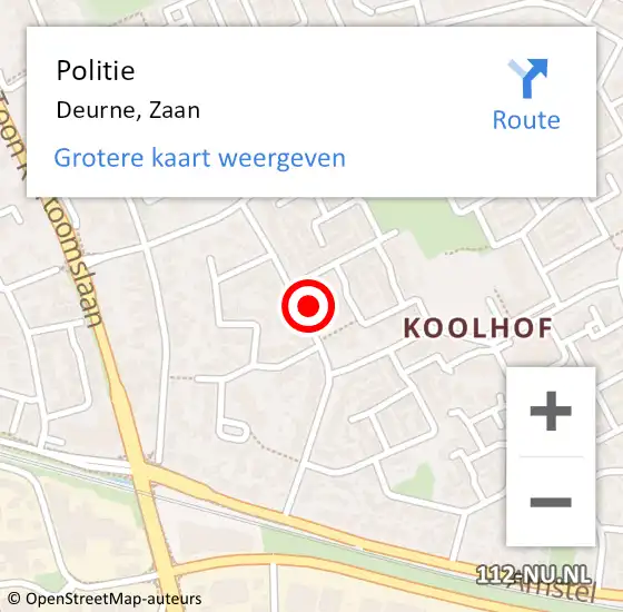 Locatie op kaart van de 112 melding: Politie Deurne, Zaan op 27 januari 2024 07:52