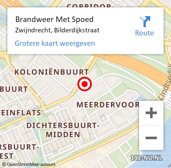 Locatie op kaart van de 112 melding: Brandweer Met Spoed Naar Zwijndrecht, Bilderdijkstraat op 28 januari 2024 14:58