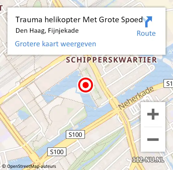 Locatie op kaart van de 112 melding: Trauma helikopter Met Grote Spoed Naar Den Haag, Fijnjekade op 7 februari 2024 17:59