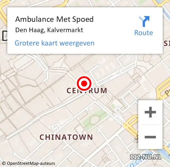 Locatie op kaart van de 112 melding: Ambulance Met Spoed Naar Den Haag, Kalvermarkt op 8 februari 2024 14:17