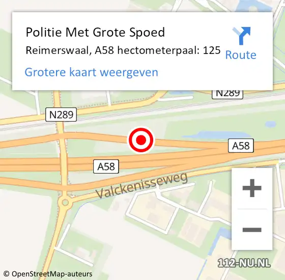 Locatie op kaart van de 112 melding: Politie Met Grote Spoed Naar Reimerswaal, A58 hectometerpaal: 125 op 9 februari 2024 00:21