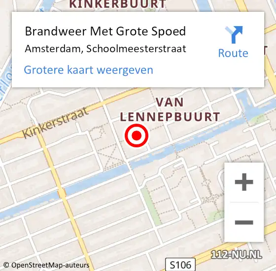 Locatie op kaart van de 112 melding: Brandweer Met Grote Spoed Naar Amsterdam, Schoolmeesterstraat op 9 februari 2024 11:50