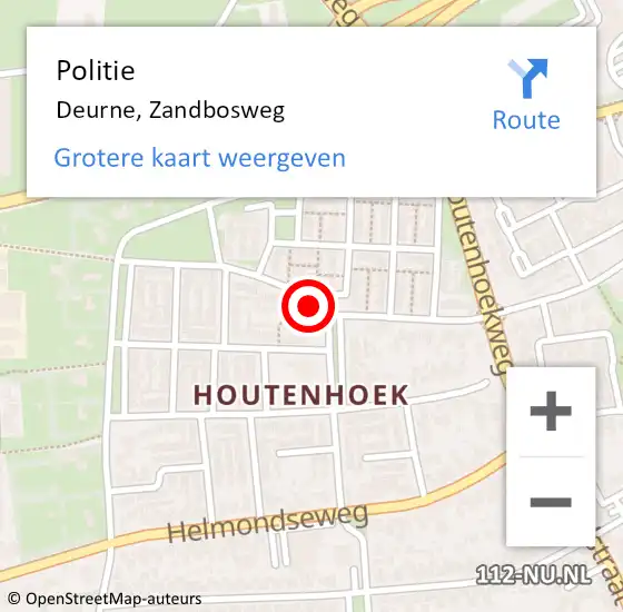 Locatie op kaart van de 112 melding: Politie Deurne, Zandbosweg op 9 februari 2024 13:42
