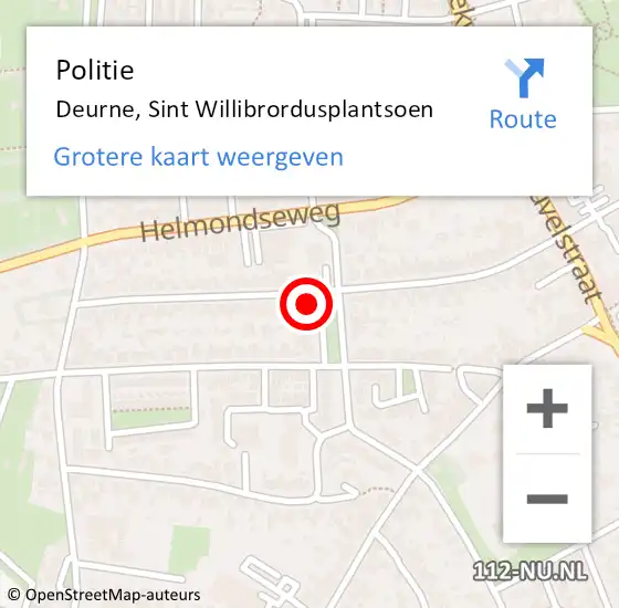Locatie op kaart van de 112 melding: Politie Deurne, Sint Willibrordusplantsoen op 9 februari 2024 22:02