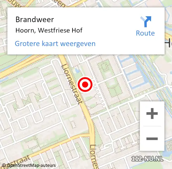 Locatie op kaart van de 112 melding: Brandweer Hoorn, Westfriese Hof op 11 februari 2024 15:49