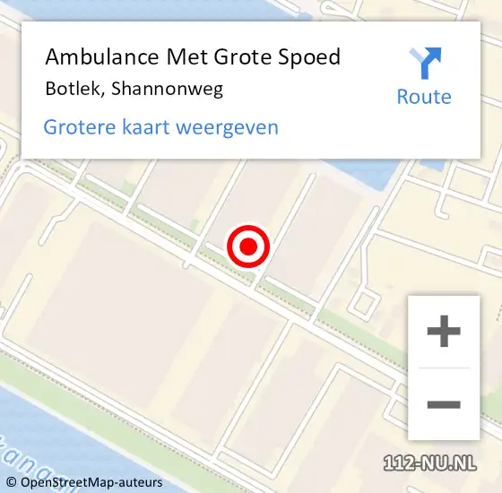 Locatie op kaart van de 112 melding: Ambulance Met Grote Spoed Naar Botlek, Shannonweg op 12 februari 2024 15:36