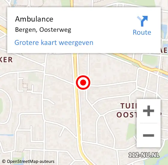 Locatie op kaart van de 112 melding: Ambulance Bergen, Oosterweg op 15 februari 2024 08:23