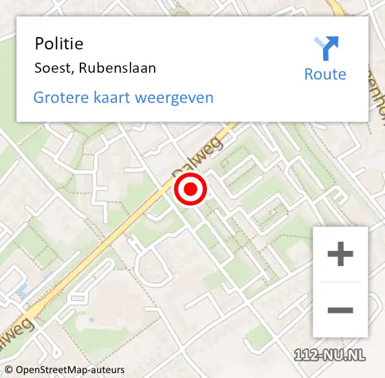 Locatie op kaart van de 112 melding: Politie Soest, Rubenslaan op 17 februari 2024 11:21