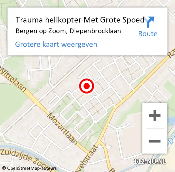 Locatie op kaart van de 112 melding: Trauma helikopter Met Grote Spoed Naar Bergen op Zoom, Diepenbrocklaan op 27 februari 2024 08:54