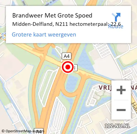 Locatie op kaart van de 112 melding: Brandweer Met Grote Spoed Naar Midden-Delfland, N211 hectometerpaal: 22,6 op 28 februari 2024 14:57