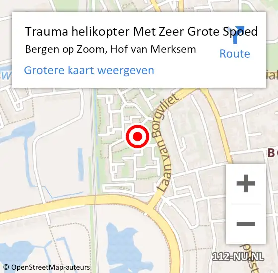 Locatie op kaart van de 112 melding: Trauma helikopter Met Zeer Grote Spoed Naar Bergen op Zoom, Hof van Merksem op 1 maart 2024 20:30