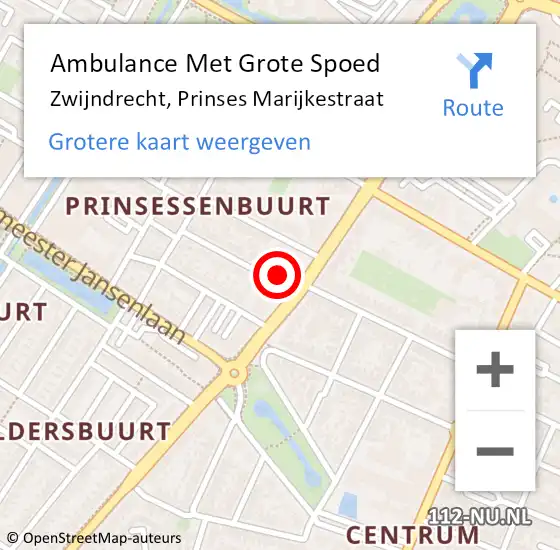 Locatie op kaart van de 112 melding: Ambulance Met Grote Spoed Naar Zwijndrecht, Prinses Marijkestraat op 2 maart 2024 15:14