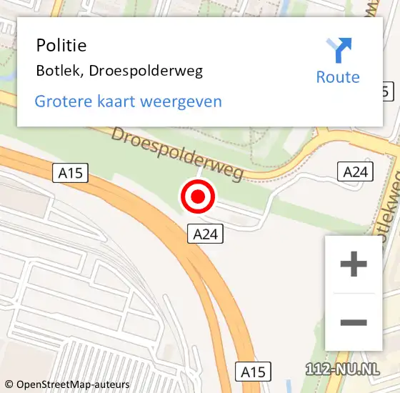 Locatie op kaart van de 112 melding: Politie Botlek, Droespolderweg op 7 maart 2024 15:59