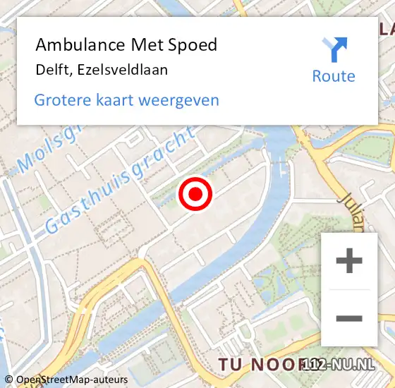 Locatie op kaart van de 112 melding: Ambulance Met Spoed Naar Delft, Ezelsveldlaan op 8 maart 2024 22:28