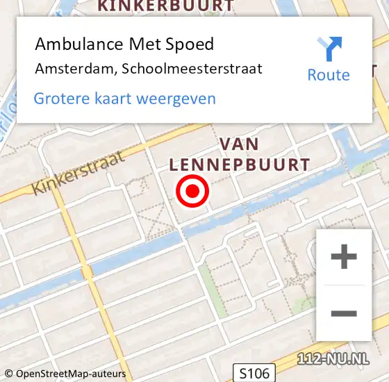 Locatie op kaart van de 112 melding: Ambulance Met Spoed Naar Amsterdam, Schoolmeesterstraat op 10 maart 2024 09:14