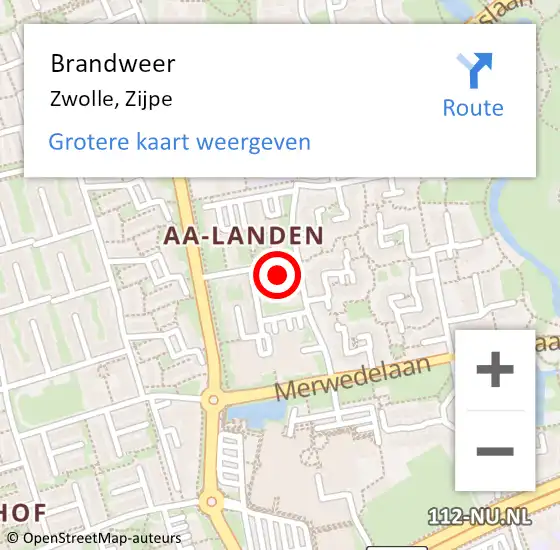 Locatie op kaart van de 112 melding: Brandweer Zwolle, Zijpe op 10 maart 2024 13:54