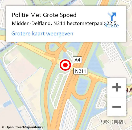 Locatie op kaart van de 112 melding: Politie Met Grote Spoed Naar Midden-Delfland, N211 hectometerpaal: 22,5 op 11 maart 2024 06:28