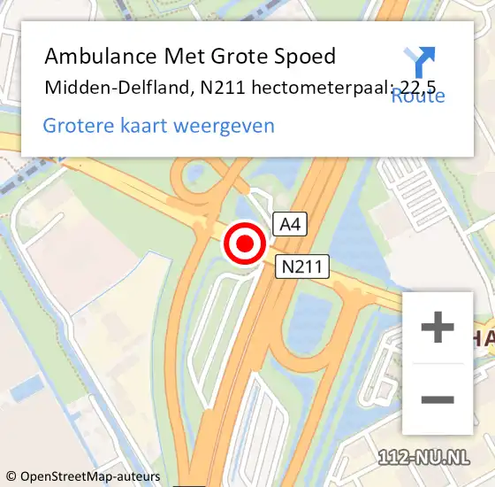 Locatie op kaart van de 112 melding: Ambulance Met Grote Spoed Naar Midden-Delfland, N211 hectometerpaal: 22,5 op 11 maart 2024 06:30