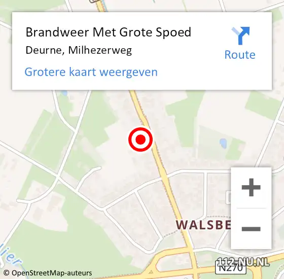 Locatie op kaart van de 112 melding: Brandweer Met Grote Spoed Naar Deurne, Milhezerweg op 11 maart 2024 09:56