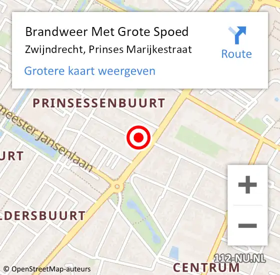 Locatie op kaart van de 112 melding: Brandweer Met Grote Spoed Naar Zwijndrecht, Prinses Marijkestraat op 13 maart 2024 12:38