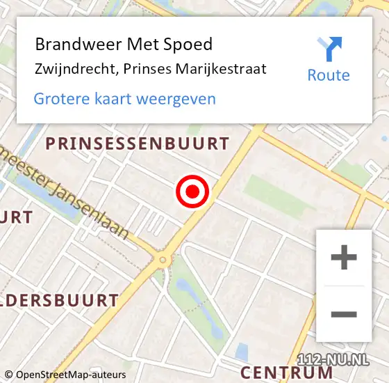 Locatie op kaart van de 112 melding: Brandweer Met Spoed Naar Zwijndrecht, Prinses Marijkestraat op 13 maart 2024 13:04