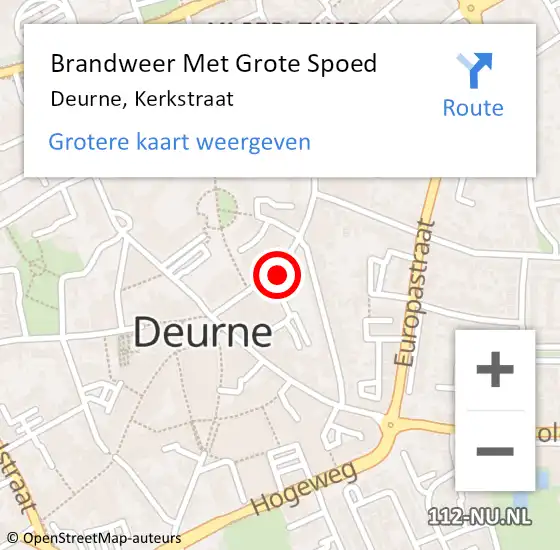 Locatie op kaart van de 112 melding: Brandweer Met Grote Spoed Naar Deurne, Kerkstraat op 14 maart 2024 06:04