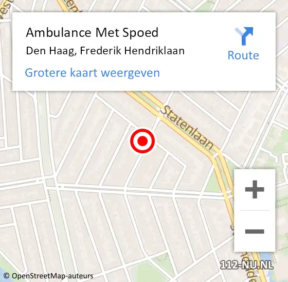 Locatie op kaart van de 112 melding: Ambulance Met Spoed Naar Den Haag, Frederik Hendriklaan op 16 maart 2024 13:02