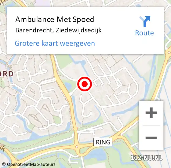 Locatie op kaart van de 112 melding: Ambulance Met Spoed Naar Barendrecht, Ziedewijdsedijk op 17 maart 2024 17:03