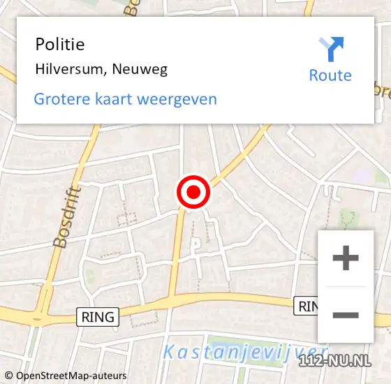 Locatie op kaart van de 112 melding: Politie Hilversum, Neuweg op 18 maart 2024 09:17