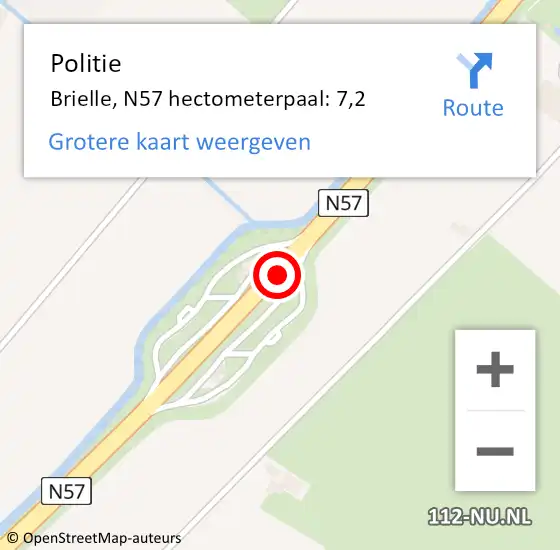 Locatie op kaart van de 112 melding: Politie Brielle, N57 hectometerpaal: 7,2 op 22 maart 2024 08:04