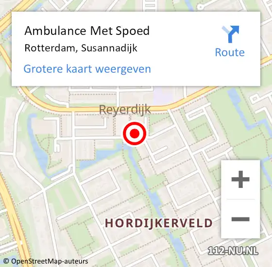 Locatie op kaart van de 112 melding: Ambulance Met Spoed Naar Rotterdam, Susannadijk op 25 maart 2024 11:26