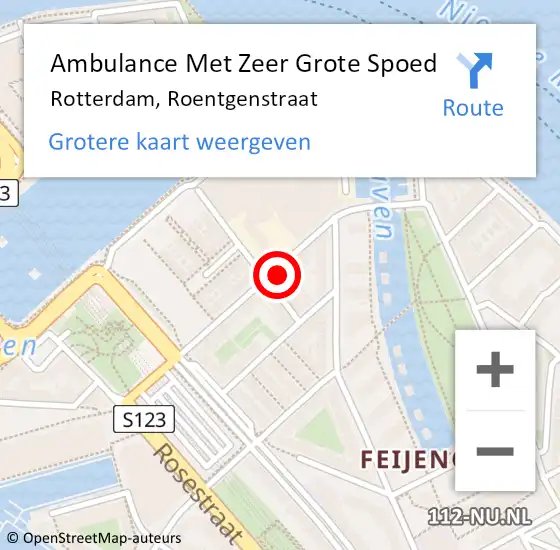 Locatie op kaart van de 112 melding: Ambulance Met Zeer Grote Spoed Naar Rotterdam, Roentgenstraat op 29 maart 2024 12:23