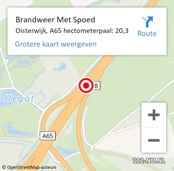 Locatie op kaart van de 112 melding: Brandweer Met Spoed Naar Oisterwijk, A65 hectometerpaal: 20,3 op 29 maart 2024 14:36