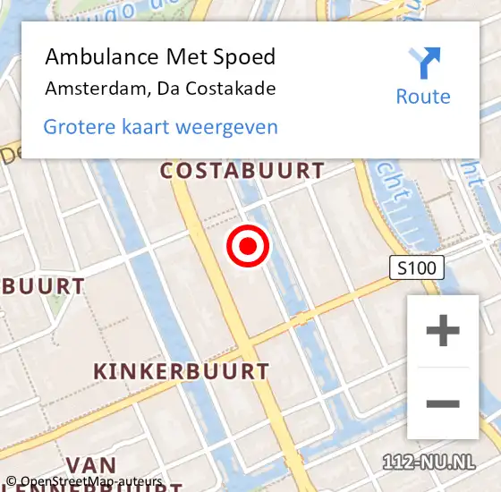 Locatie op kaart van de 112 melding: Ambulance Met Spoed Naar Amsterdam, Da Costakade op 31 maart 2024 14:40