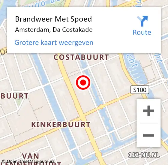Locatie op kaart van de 112 melding: Brandweer Met Spoed Naar Amsterdam, Da Costakade op 31 maart 2024 14:54