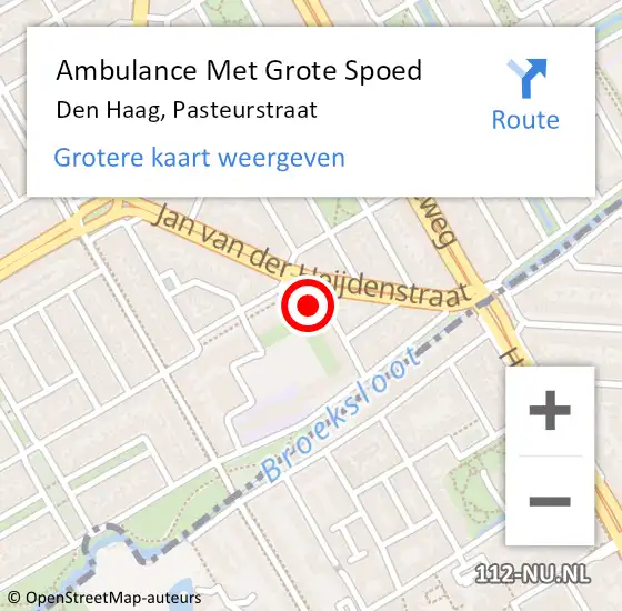 Locatie op kaart van de 112 melding: Ambulance Met Grote Spoed Naar Den Haag, Pasteurstraat op 6 april 2024 19:52