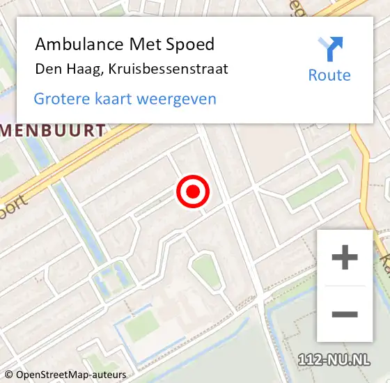 Locatie op kaart van de 112 melding: Ambulance Met Spoed Naar Den Haag, Kruisbessenstraat op 8 april 2024 10:31