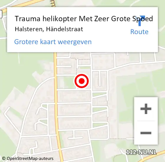Locatie op kaart van de 112 melding: Trauma helikopter Met Zeer Grote Spoed Naar Halsteren, Händelstraat op 9 april 2024 17:54