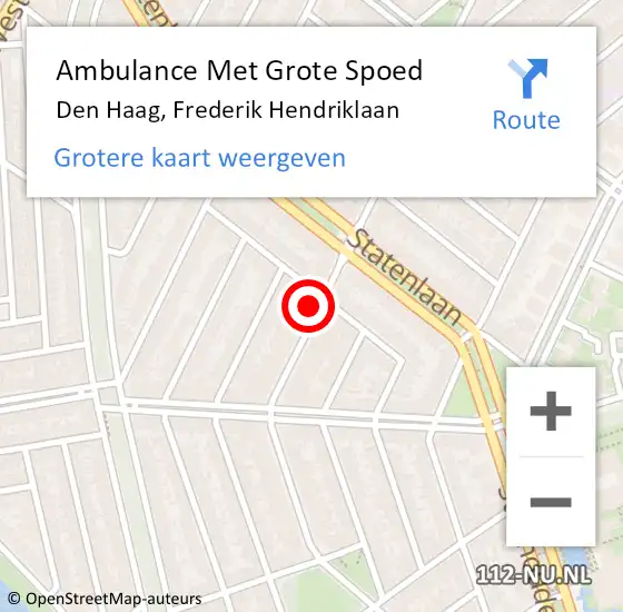 Locatie op kaart van de 112 melding: Ambulance Met Grote Spoed Naar Den Haag, Frederik Hendriklaan op 12 april 2024 09:30