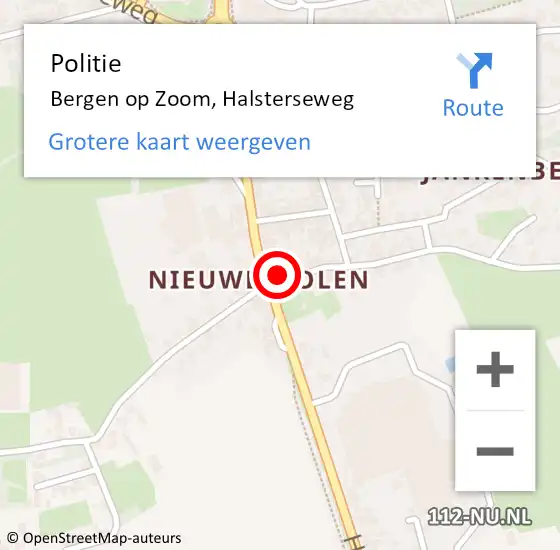 Locatie op kaart van de 112 melding: Politie Bergen op Zoom, Halsterseweg op 14 april 2024 17:29