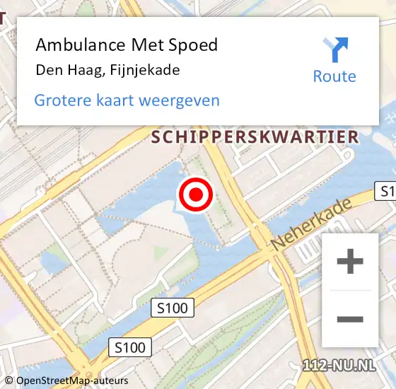 Locatie op kaart van de 112 melding: Ambulance Met Spoed Naar Den Haag, Fijnjekade op 14 april 2024 22:42
