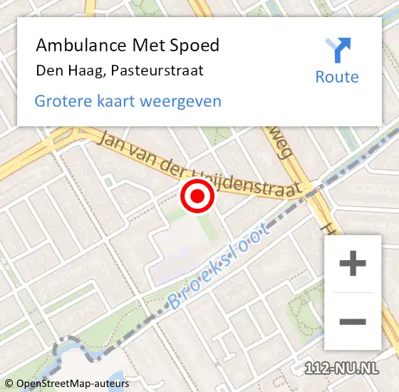 Locatie op kaart van de 112 melding: Ambulance Met Spoed Naar Den Haag, Pasteurstraat op 18 april 2024 13:42