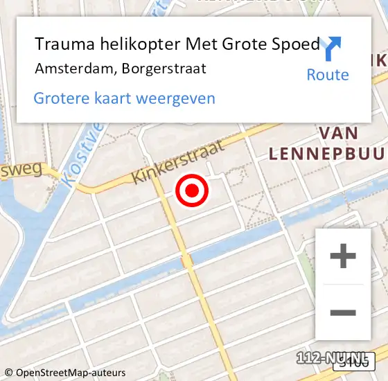 Locatie op kaart van de 112 melding: Trauma helikopter Met Grote Spoed Naar Amsterdam, Borgerstraat op 19 april 2024 20:05